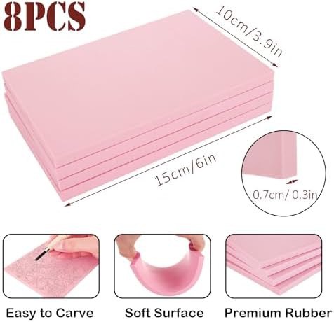 8PCS 4x6 Inch Linoleum Carving Blocks for Printmaking, Rubber Linocut Block Stamp Making Kit with Wood Carving Tools and Rubber Brayer Roller, Soft Stamp Carving Kit for DIY Crafts - Image 3