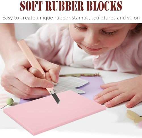 8PCS 4x6 Inch Linoleum Carving Blocks for Printmaking, Rubber Linocut Block Stamp Making Kit with Wood Carving Tools and Rubber Brayer Roller, Soft Stamp Carving Kit for DIY Crafts - Image 4