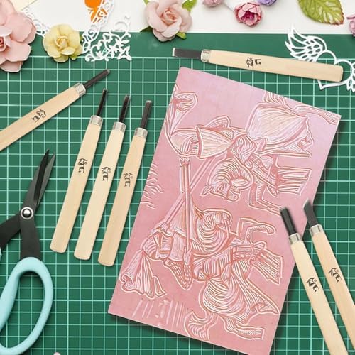 8PCS 4x6 Inch Linoleum Carving Blocks for Printmaking, Rubber Linocut Block Stamp Making Kit with Wood Carving Tools and Rubber Brayer Roller, Soft Stamp Carving Kit for DIY Crafts - Image 6