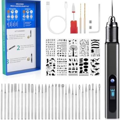 Engraving Pen Kit Rechargeable Cordless Engraver Pen with 33 Bits, 10 Stencils, Mini DIY Electric Etching Machines Rotary Tool for Carving Jewelry Stone Wood Glass Metal Plastic