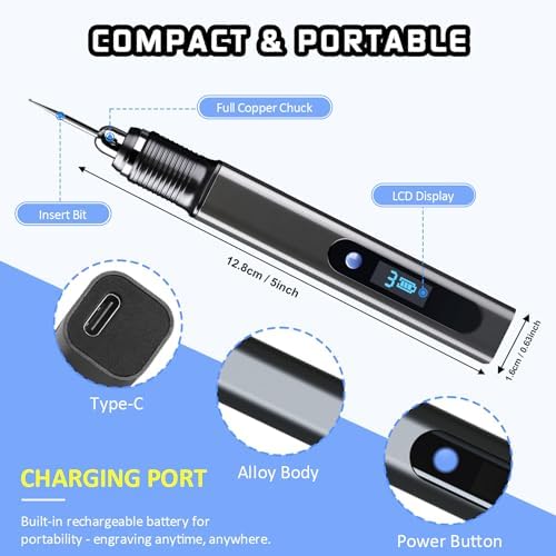 Engraving Pen Kit Rechargeable Cordless Engraver Pen with 33 Bits, 10 Stencils, Mini DIY Electric Etching Machines Rotary Tool for Carving Jewelry Stone Wood Glass Metal Plastic - Image 2