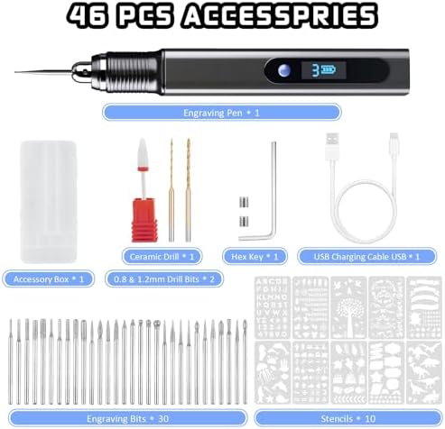 Engraving Pen Kit Rechargeable Cordless Engraver Pen with 33 Bits, 10 Stencils, Mini DIY Electric Etching Machines Rotary Tool for Carving Jewelry Stone Wood Glass Metal Plastic - Image 4
