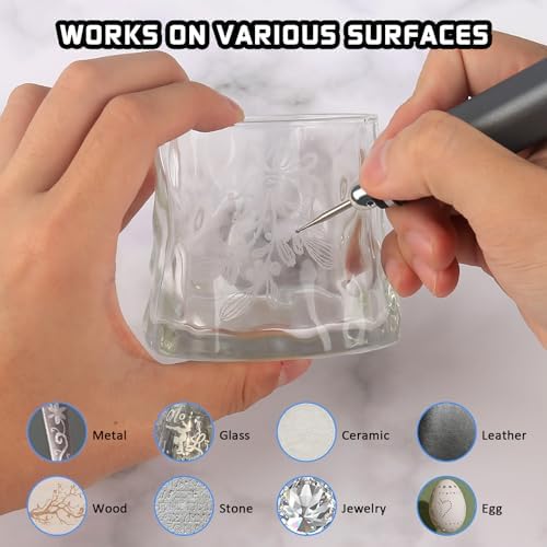 Engraving Pen Kit Rechargeable Cordless Engraver Pen with 33 Bits, 10 Stencils, Mini DIY Electric Etching Machines Rotary Tool for Carving Jewelry Stone Wood Glass Metal Plastic - Image 6